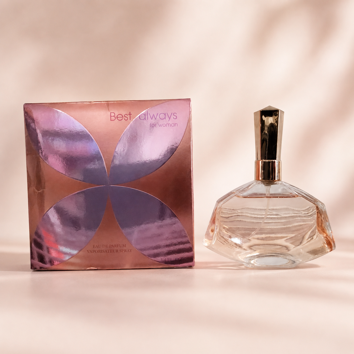 Best Always en fondo rosa nude, blanco y beige