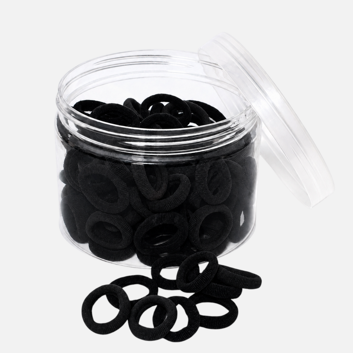 Accesorios by Alexsa jar of 100 small black elastic hair ties for girls, gentle and soft on hair