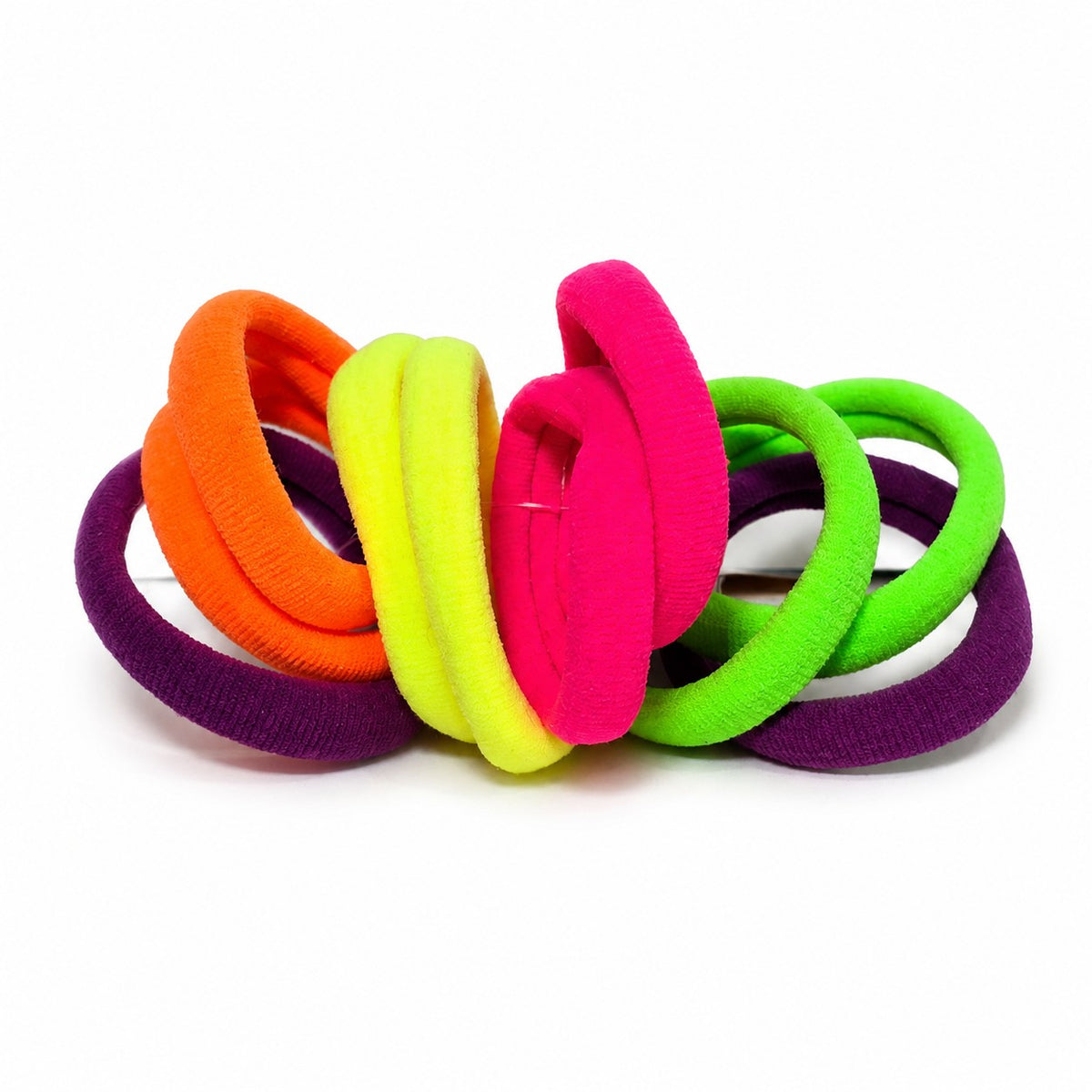 Set de 10 ligas para cabello Accesorios by Alexsa en colores neón vibrantes, elásticas y resistentes.
