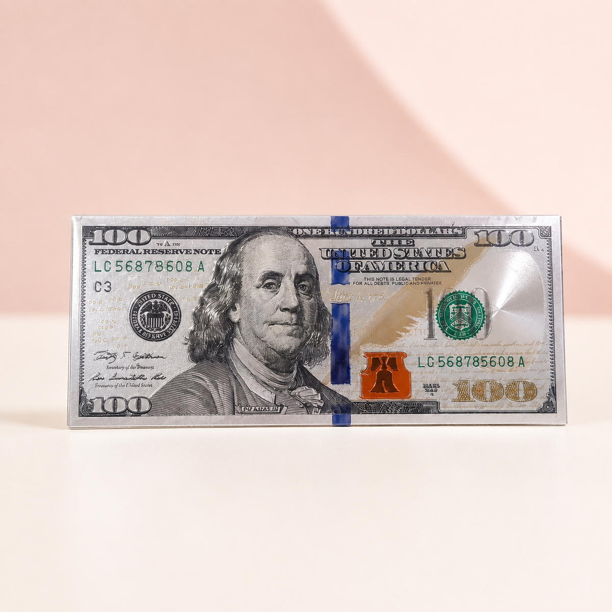Billete de Imán decorativo en fondo rosa nude, blanco y beige
