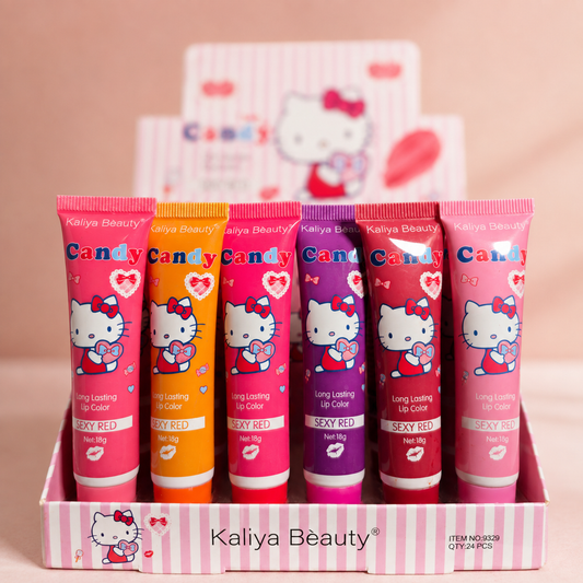 Candy Lip Color Kaliya Beauty en fondo rosa nude