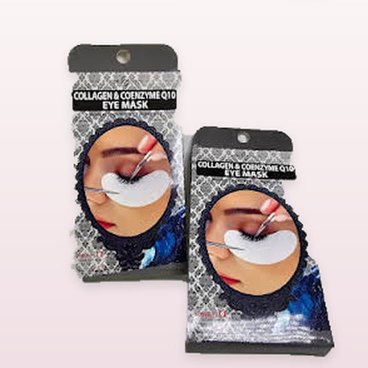 Collagen y Coenzima Q10 Eye Mask sobre fondo rosa suave