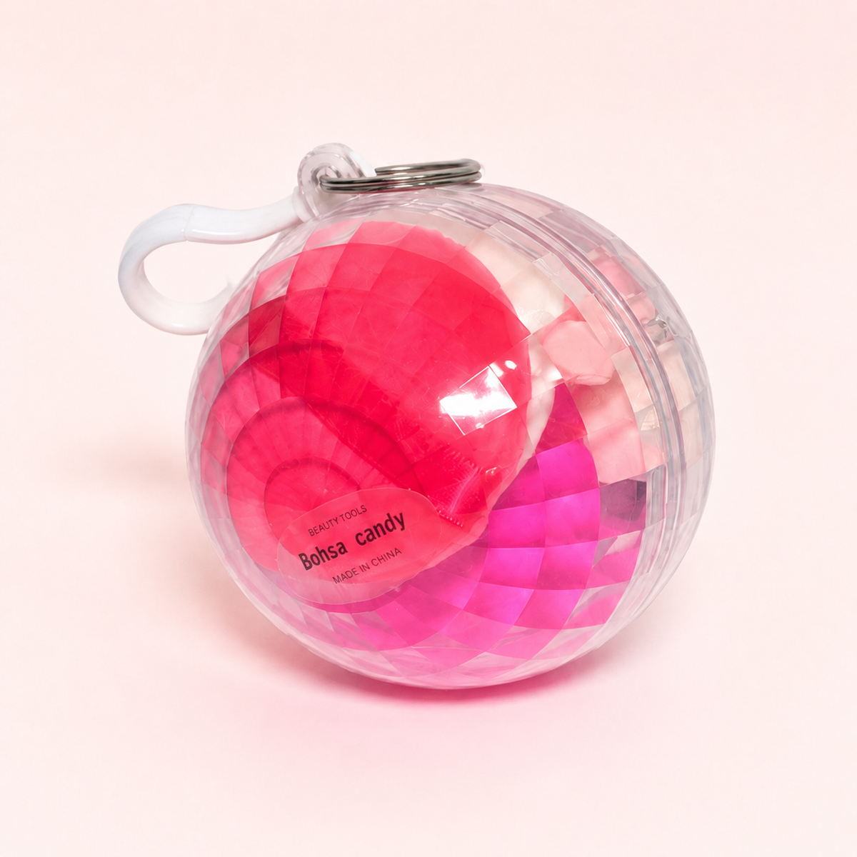 Set de esponjas en esfera con llavero color rosa