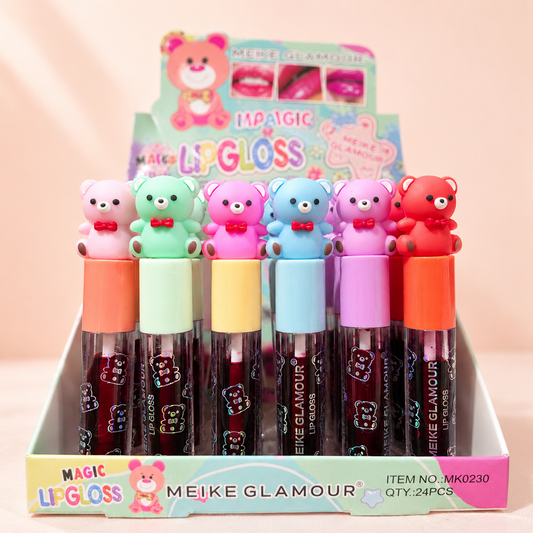 Lip Tint Magic Lip Gloss Meike Glamour Osito en fondo rosa nude, vista 1