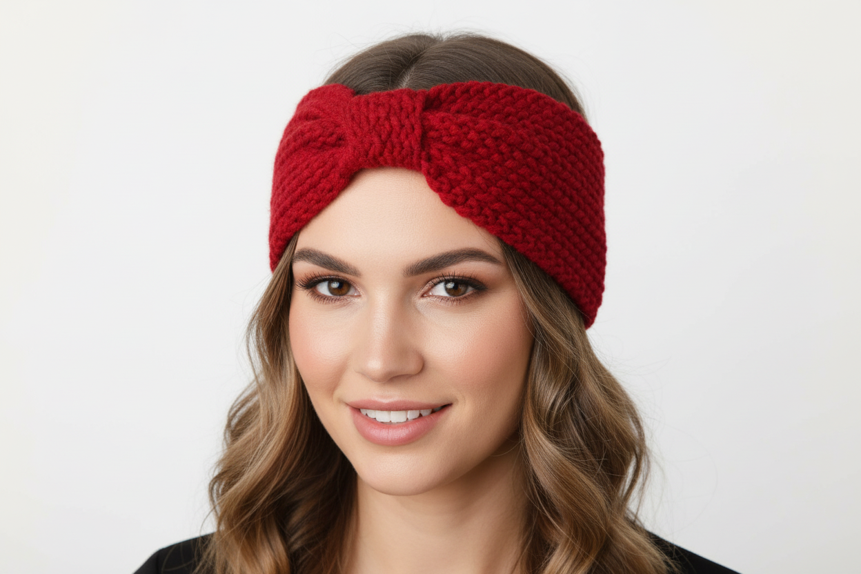 Diadema de crochet con nudo.