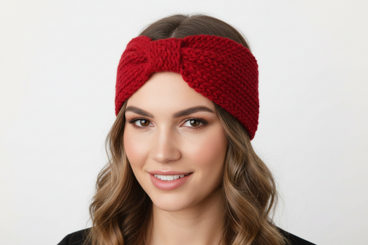 Diadema de crochet con nudo.