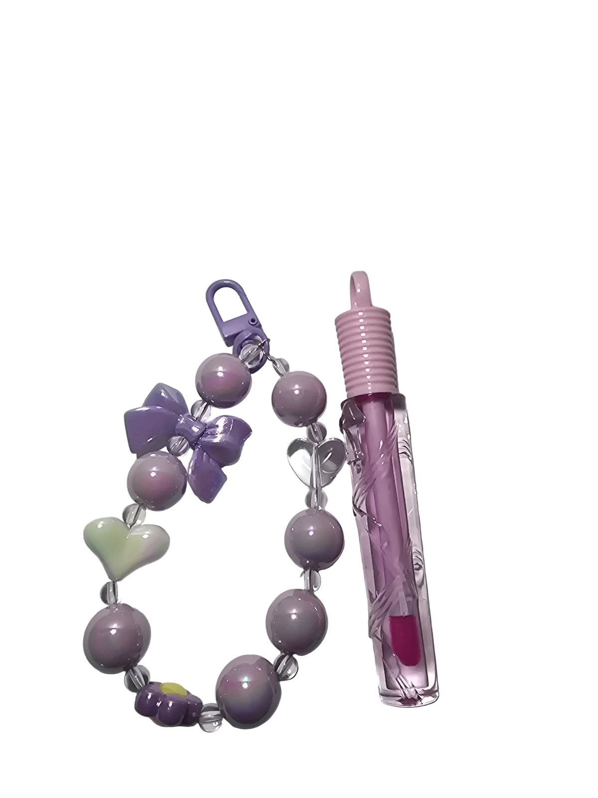 Llavero con gloss morado en fondo blanco