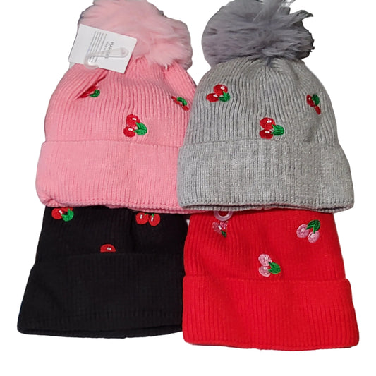 Gorra afelpado térmico para niños de 3 a 6 años. De cerezas bordadas.