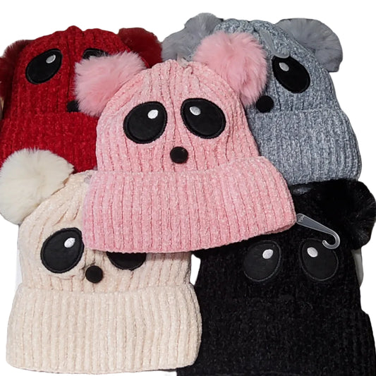 Gorro térmico para niñas y niños con ojos bordados y nariz de pompon.